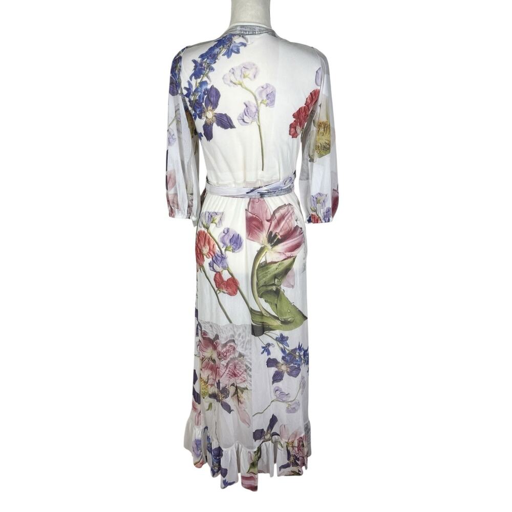 Ganni Tilden Floral Mesh Wrap Midi Dress Cottagecore Romantic Whimsy Size 36 - Picture 4 of 8